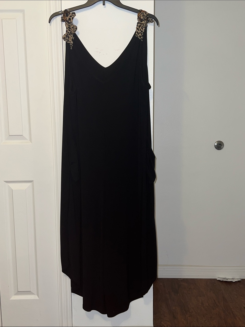 Wide Leg Sleeveless Jumpsuit with Leopard Tie Straps